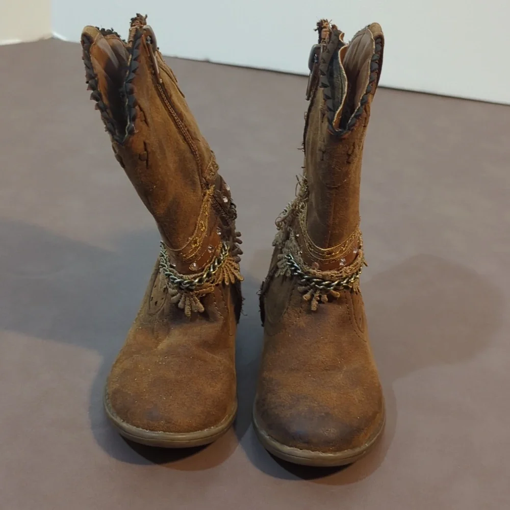 Paris Blues Arianna Boho Boots Brown Toddler Size 7 Side Zipper PM-52 H-Q